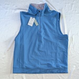 New Robert Graham Men's Stiles Performance Quarter Zip Vest Blue XL